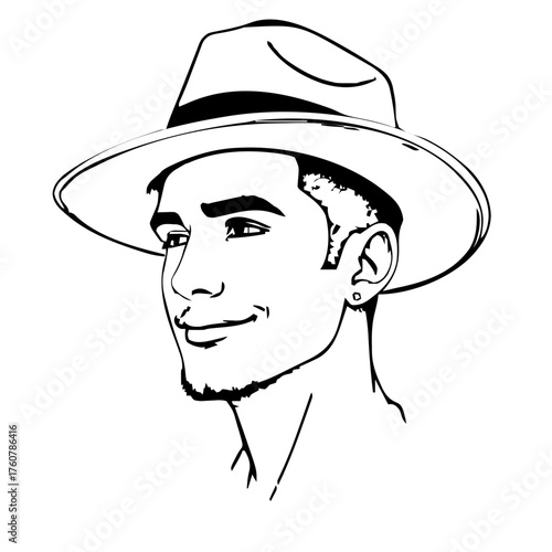 Human Face – adult, androgynous person, side shave, wide‑brim hat #345