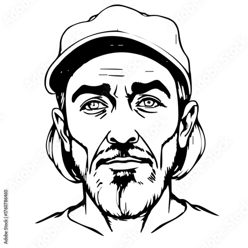 Human Face – middle‑aged, genderqueer person, bob haircut, baseball cap #364