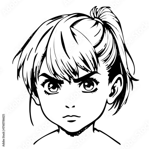 Human Face – kid, agender person, ponytail, eyebrow piercing #423