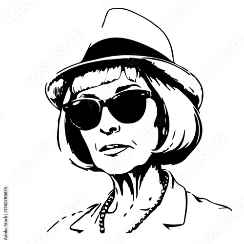 Human Face – senior, androgynous person, bob haircut, fedora, sunglasses #429