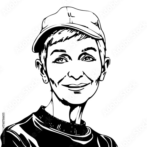 Human Face – elderly, trans woman, buzz cut, baseball cap #447