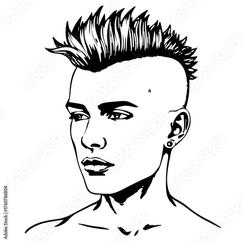Human Face – adult, androgynous person, mohawk, stud earrings #467
