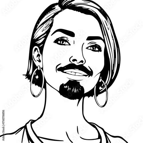 Human Face – adult, woman, bob haircut, hoop earrings #470