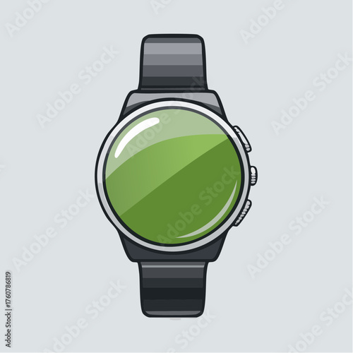Modern smartwatch design with a green display and a black strap