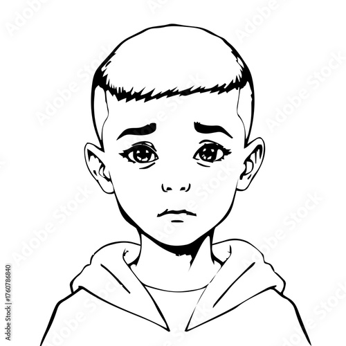 Human Face – child, genderfluid person, buzz cut, hood up #499