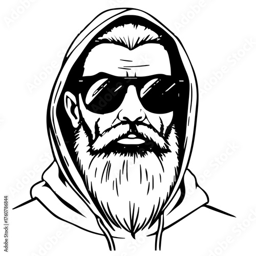 Human Face – middle‑aged, androgynous person, side shave, hood up, sunglasses #488