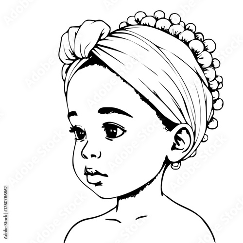 Human Face – child, non‑binary person, curly afro, turban #496