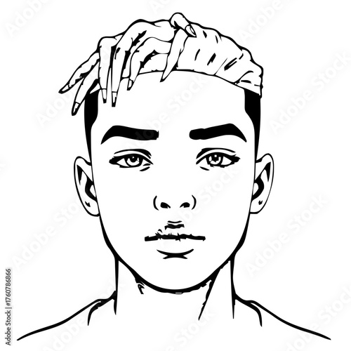 Human Face – young adult, agender person, tight coils, lip ring #518