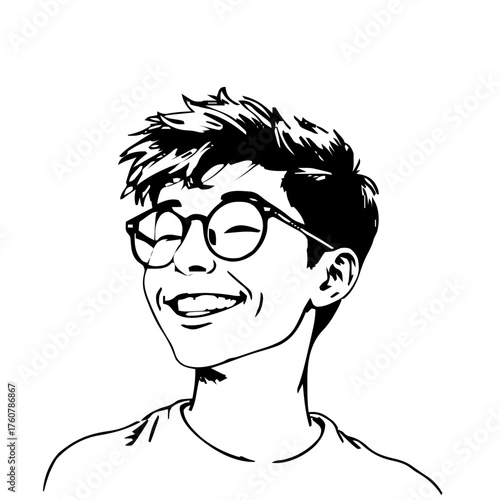 Human Face – young adult, genderqueer person, undercut, round glasses #517