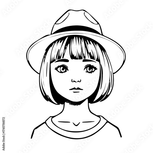 Human Face – kid, androgynous person, bob haircut, wide‑brim hat, nose ring #523