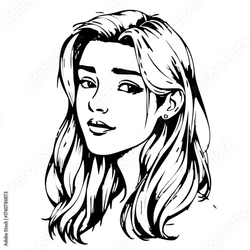 Human Face – young adult, androgynous person, long wavy hair, septum ring #529