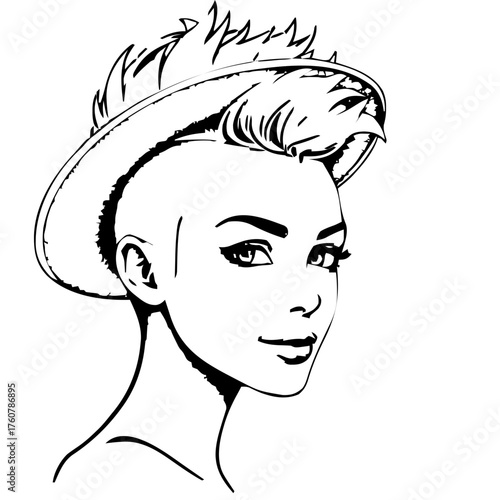 Human Face – young adult, woman, mohawk, wide‑brim hat, beauty mark #546