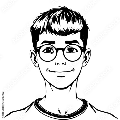 Human Face – young adult, genderfluid person, buzz cut, round glasses #603
