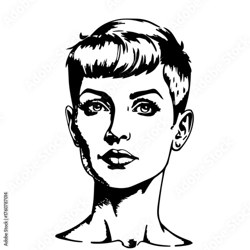 Human Face – middle‑aged, trans woman, buzz cut, beauty mark #632