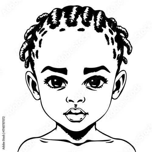 Human Face – child, androgynous person, tight coils, lip ring #636
