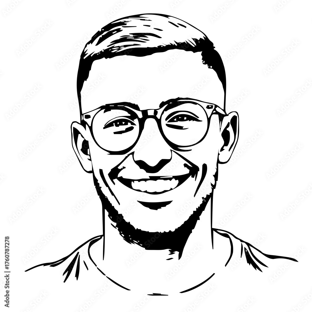 Obraz premium Human Face – young adult, man, buzz cut, round glasses #791