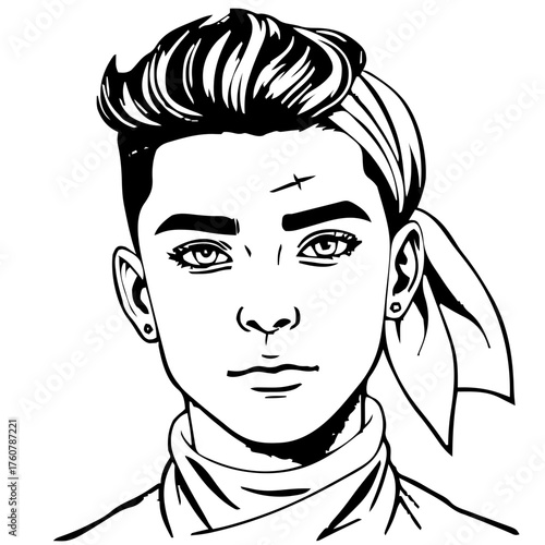 Human Face – young adult, trans man, undercut, head scarf, beauty mark #752