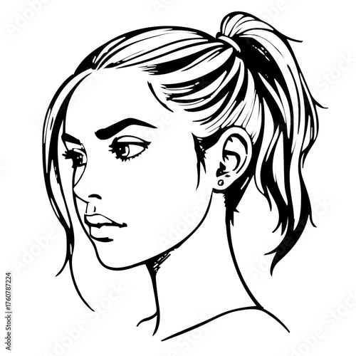 Human Face – young adult, non‑binary person, ponytail, eyebrow piercing #755