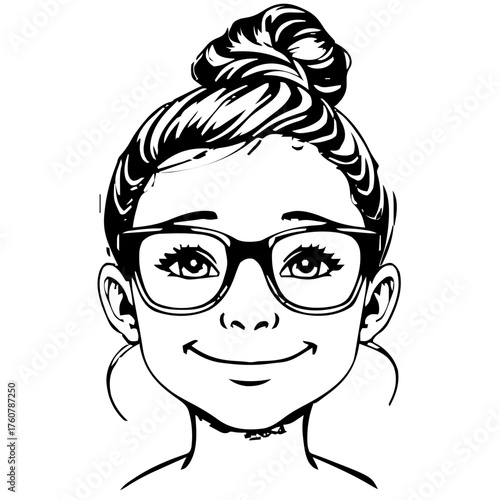 Human Face – kid, woman, top knot, square glasses #771