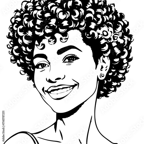 Human Face – middle‑aged, woman, curly afro, stud earrings #765