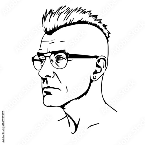 Human Face – senior, non‑binary person, mohawk, septum ring #797
