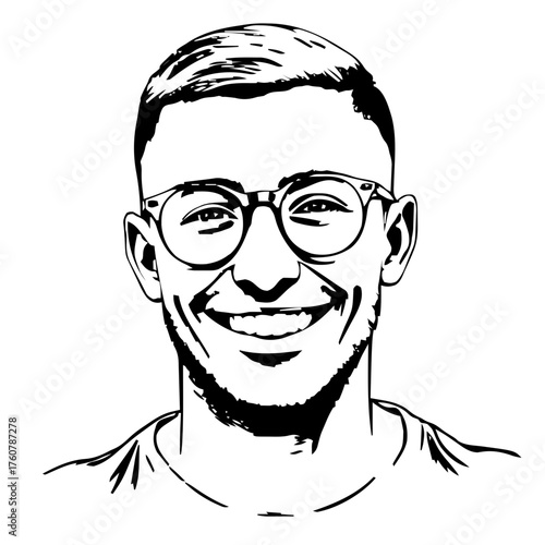 Human Face – young adult, man, buzz cut, round glasses #791