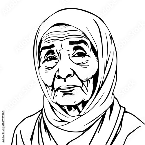 Human Face – elderly, genderqueer person, tight coils, hijab, beauty mark #794