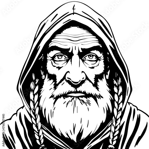 Human Face – elderly, genderfluid person, braids, hood up, eyebrow piercing #846