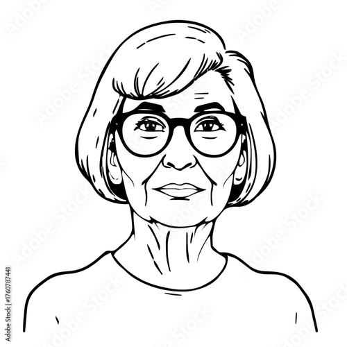 Human Face – elderly, genderfluid person, bob haircut, round glasses #842