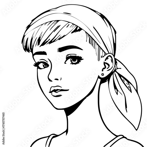 Human Face – teen, genderfluid person, buzz cut, head scarf, beauty mark #860