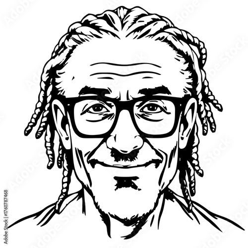 Human Face – senior, man, braids, square glasses #855