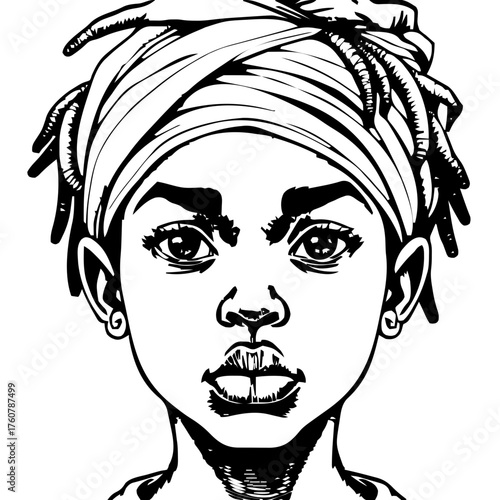 Human Face – kid, trans man, tight coils, turban, lip ring #872