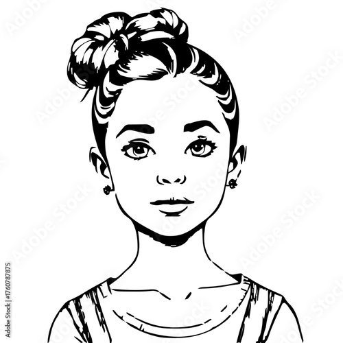 Human Face – kid, woman, top knot, stud earrings #47