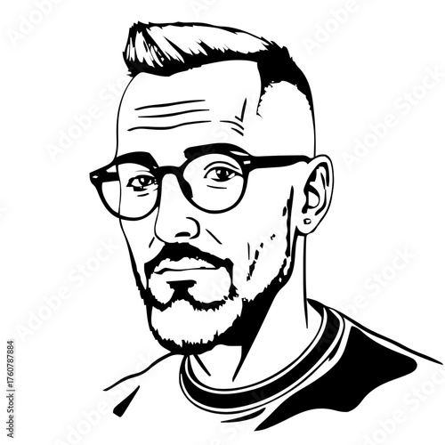 Human Face – middle‑aged, trans man, buzz cut, round glasses #39