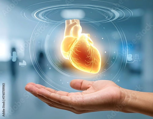 Human Heart Hologram - Advanced Medical Technology and Healthcare Innovation.