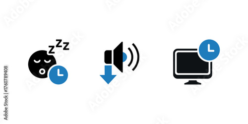 Sleep sound and screen time icons vector illustration