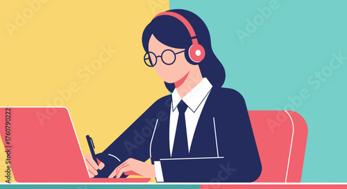 Remote professional using laptop and headphones for online consultation or customer support