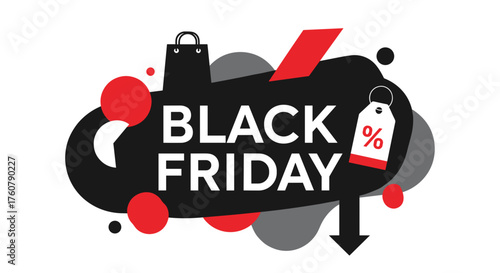 Black Friday modern sale banner graphic design with shopping bag icon and discount tag