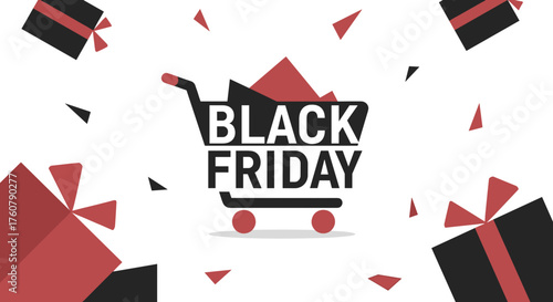 Black Friday sale event graphic Shopping cart icon with gifts