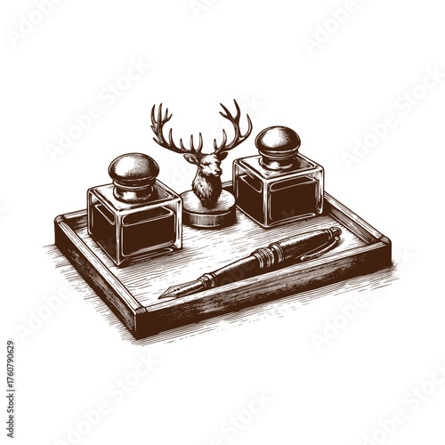 Vintage Desk Stationery & Decor Illustration
