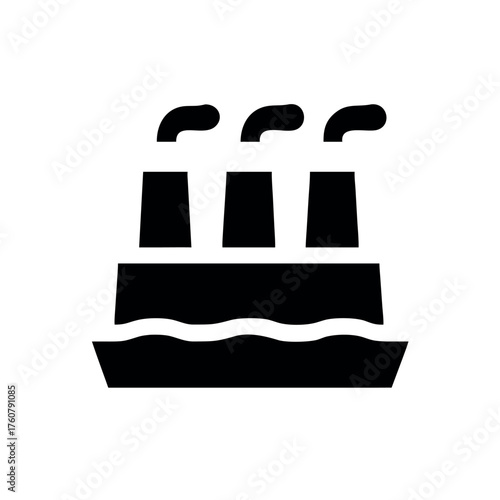 Classic ship emblem with smokestacks and soft ocean lines Line Art Vector illustration