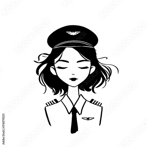 Pilot. Pilot simple black and white line art vector logo