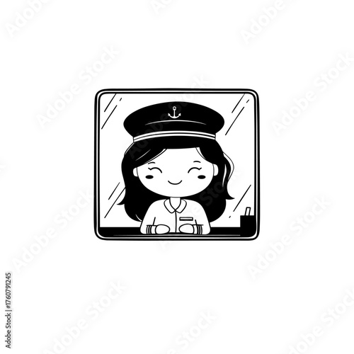 Train Conductor. Train Conductor simple black and white line art vector logo