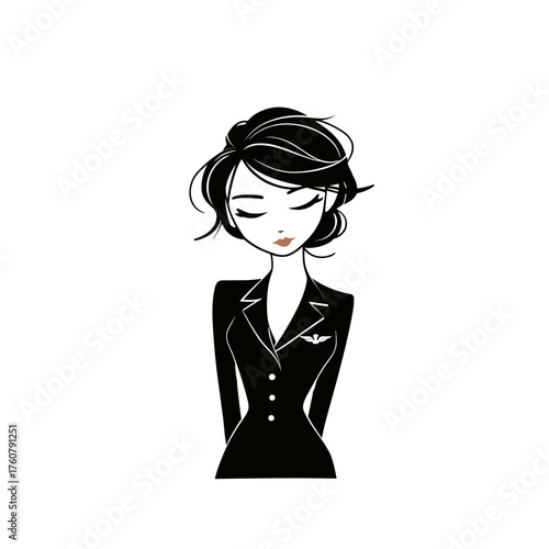Flight Attendant. Flight Attendant simple black and white line art vector logo