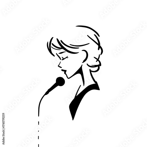 Singer. Singer simple black and white line art vector logo