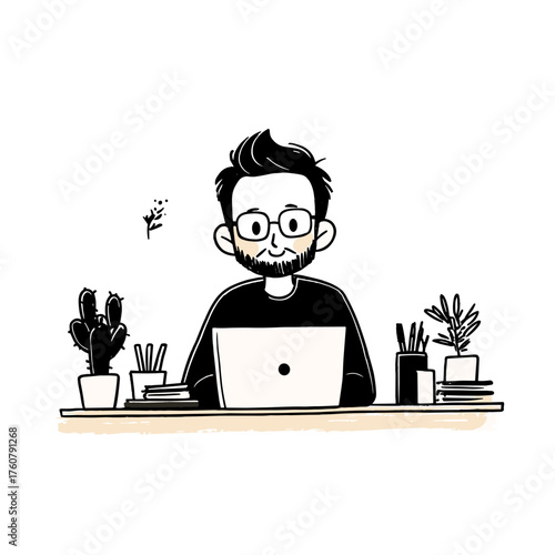 Influencer. Influencer simple black and white line art vector logo