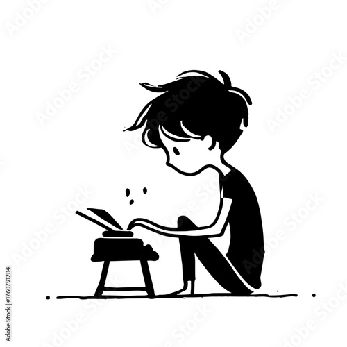 Writer. Writer simple black and white line art vector logo