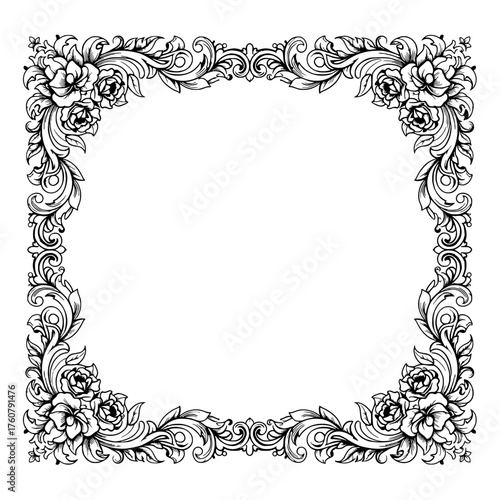 A meticulously crafted frame showcases the timeless elegance of intricate floral patterns, bringing classical aesthetics.