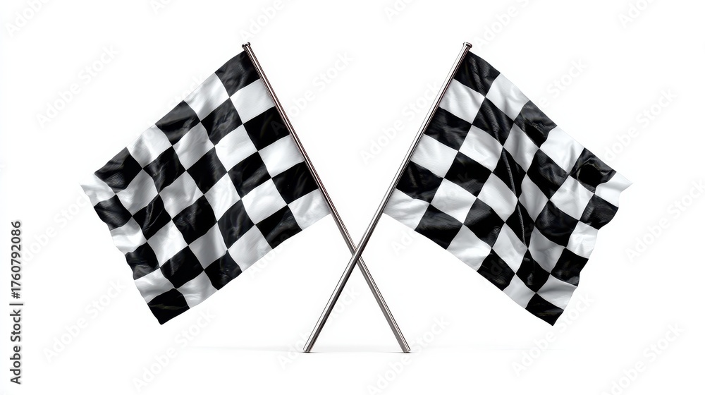 Fototapeta premium two checkered racing flags crossed isolated on transparent background symbolizing the finish line victory and the thrill of motorsport competition