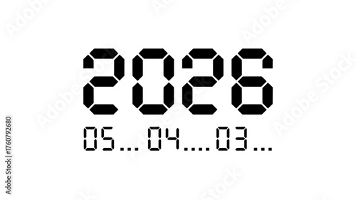 Digital countdown display showing the year 2026 with a sequential number count down to three